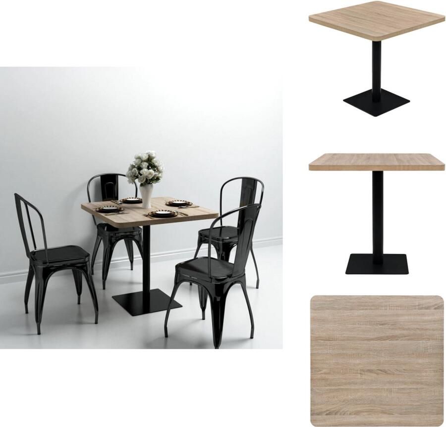VidaXL Eetkamertafel Eetkamertafels Eettafel Eettafels Bistrotafel vierkant 80x80x75 cm MDF en staal eikenkleur