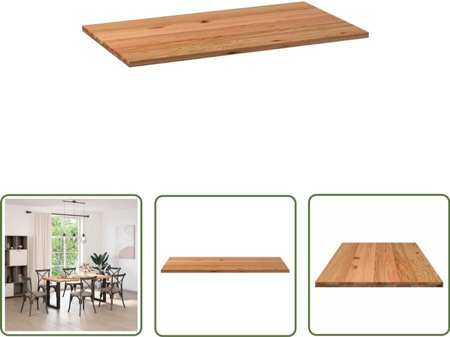 The Living Store Tafelblad rechthoekig 180x90x4 cm massief eikenhout lichtbruin Eiken Tafelblad Eetkamertafel Rechte Tafel Salontafel Massief Hout