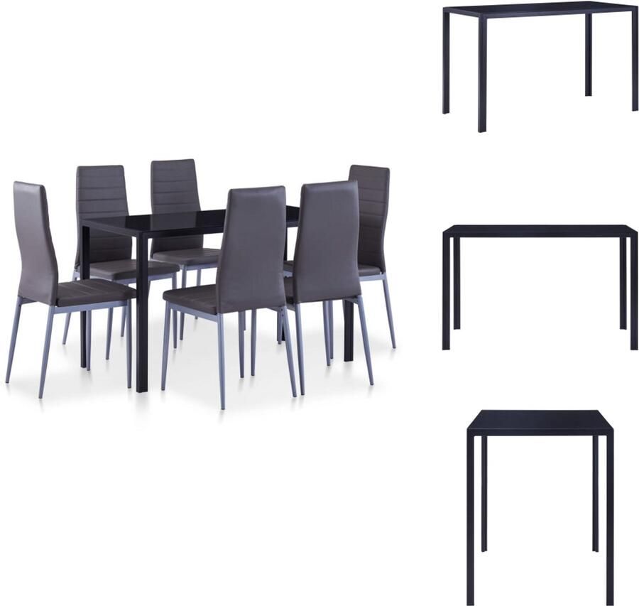 The Living Store Eetkamerset Grijs Gehard glazen tafel Kunstleren stoelen 7-delig Eetkamerset Eettafel Eetkamerstoelen Salon Meubilair Grijs Meubilair