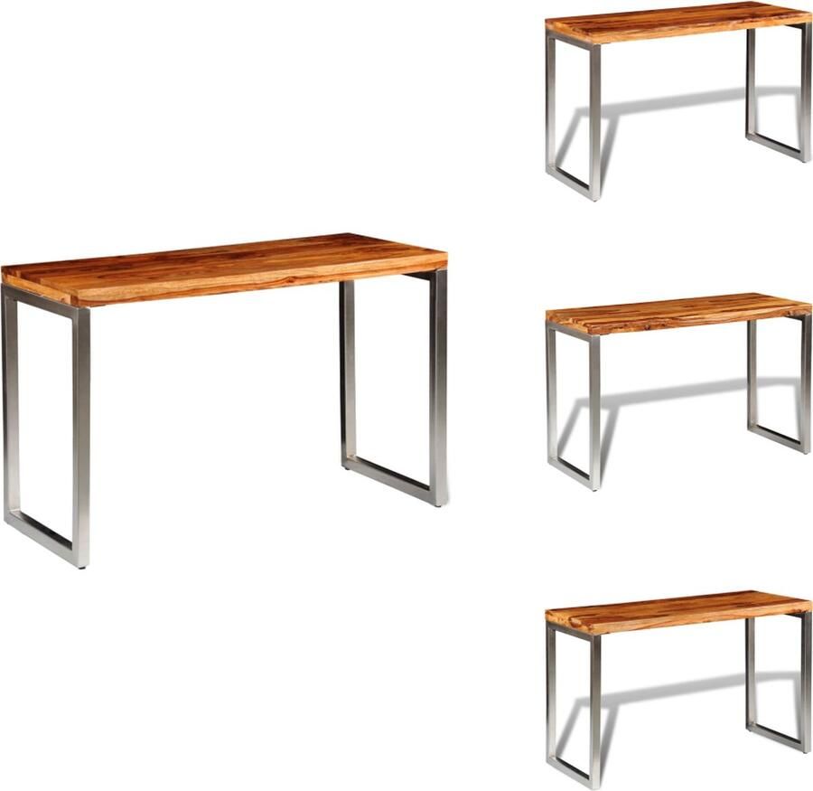 VidaXL Eetkamertafel En Eetkamerstoel Eetkamertafels En Eetkamerstoelen Eetkamer Set Keukentafel Eettafel bureau met stalen poten massief sheeshamhout