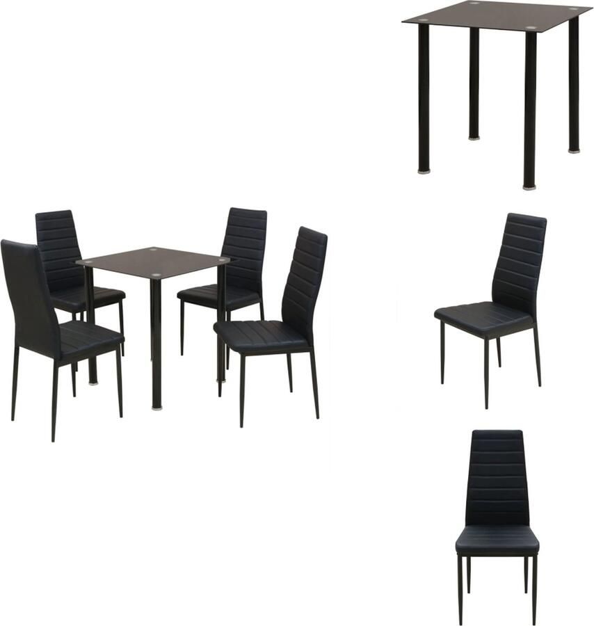 VidaXL Eetkamerset Zwart Tafel- 70 x 70 x 75 cm Stoel- 43 x 51 x 96 cm Gepoedercoat stalen frame Gehard glas tafelblad Kunstleren bekleding Set tafel en stoelen