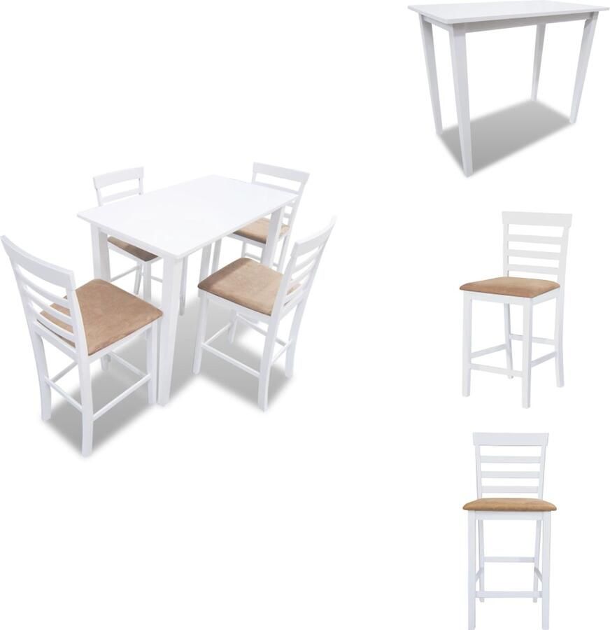 VidaXL Eetkamertafel En Eetkamerstoel Eetkamertafels En Eetkamerstoelen Eetkamer Set Keukentafel Bartafel en 4 barstoelen set hout wit