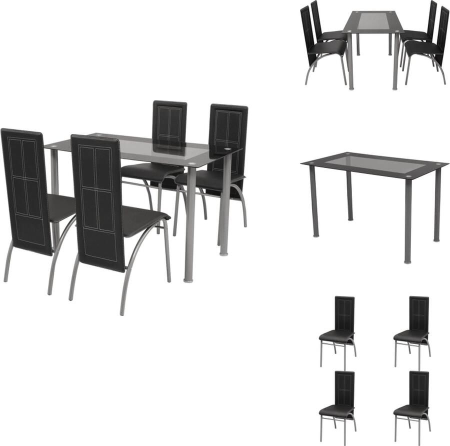 VidaXL Eetkamertafel En Eetkamerstoel Eetkamertafels En Eetkamerstoelen Eetkamer Set Keukentafel Eetkamerset 5-delig zwart