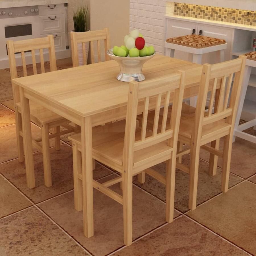VidaXL Eetkamertafel En Eetkamerstoel Eetkamertafels En Eetkamerstoelen Houten Eetset Houten Eetsets Eettafel met 4 stoelen hout naturel
