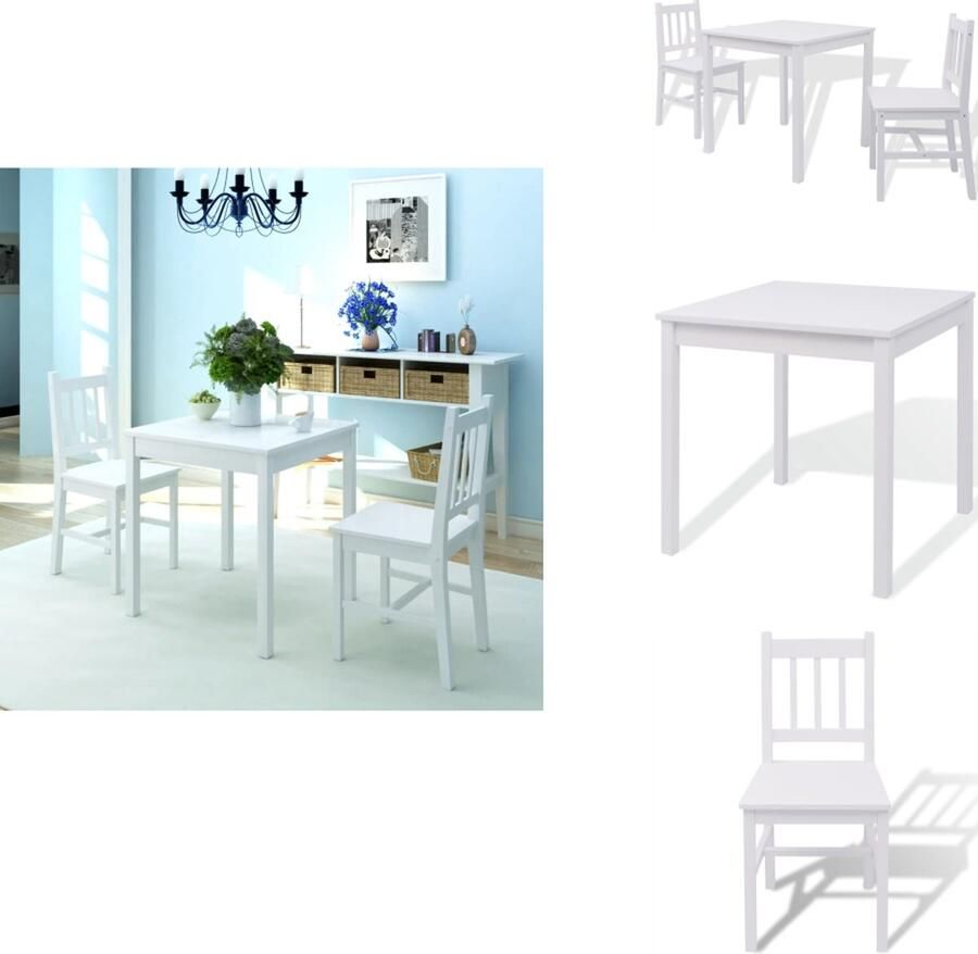 VidaXL Eetkamertafel En Eetkamerstoel Eetkamertafels En Eetkamerstoelen Houten Eetset Houten Eetsets 3-delige Eethoek wit