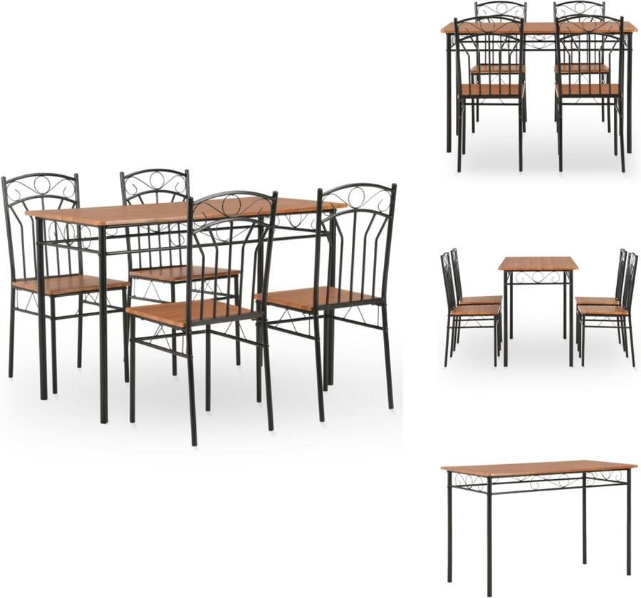 VidaXL Eetkamertafel En -stoel Eetkamertafels En -stoelen Tafel Tafels 5-delige Eethoek MDF en staal bruin