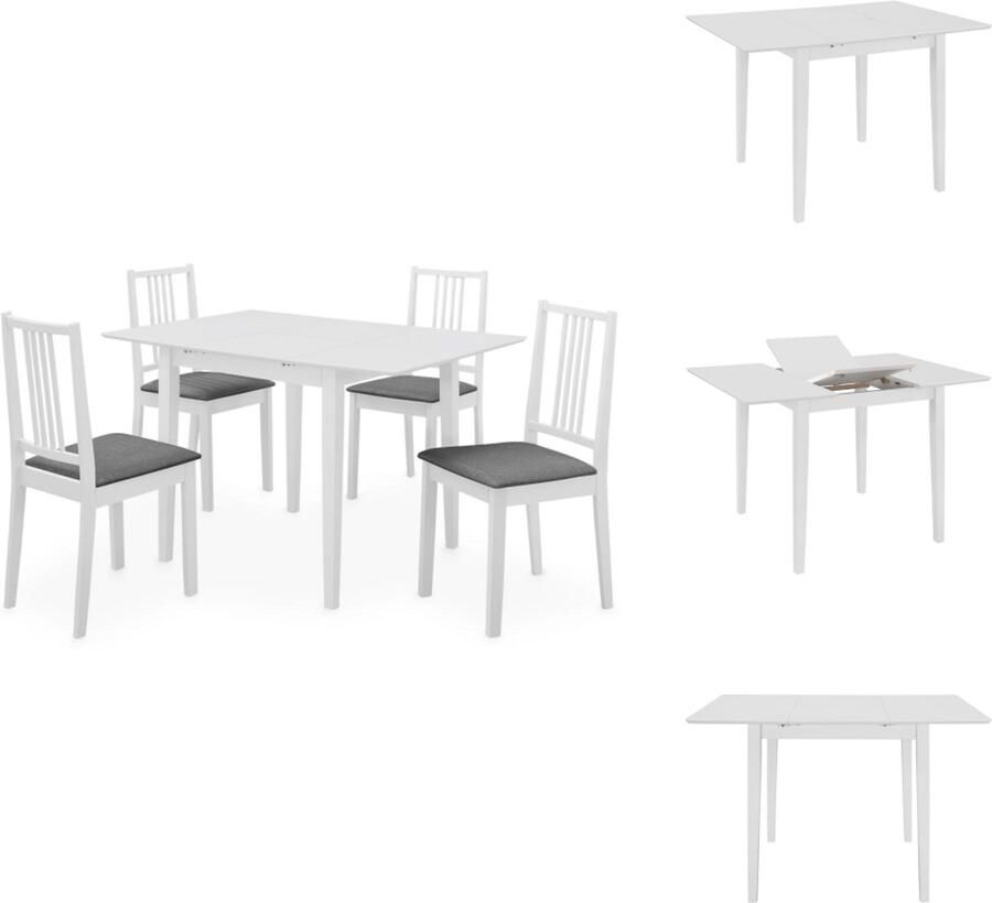 VidaXL Eettafelset wit en bruin (80-120) x 80 x 74 cm massief rubberwooden verlengbaar 4 Eetkamerstoelen wit en crème 100% polyester kussen 40 x 49 x 88.5 cm Set tafel en stoelen - Foto 2
