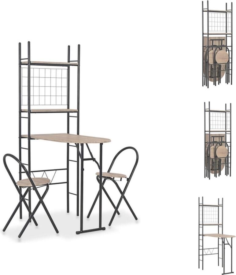 VidaXL Eetset Eetsets Eethoek Eethoeken -3-delige-Eethoek-inklapbaar-met-opbergrek-MDF-en-staal