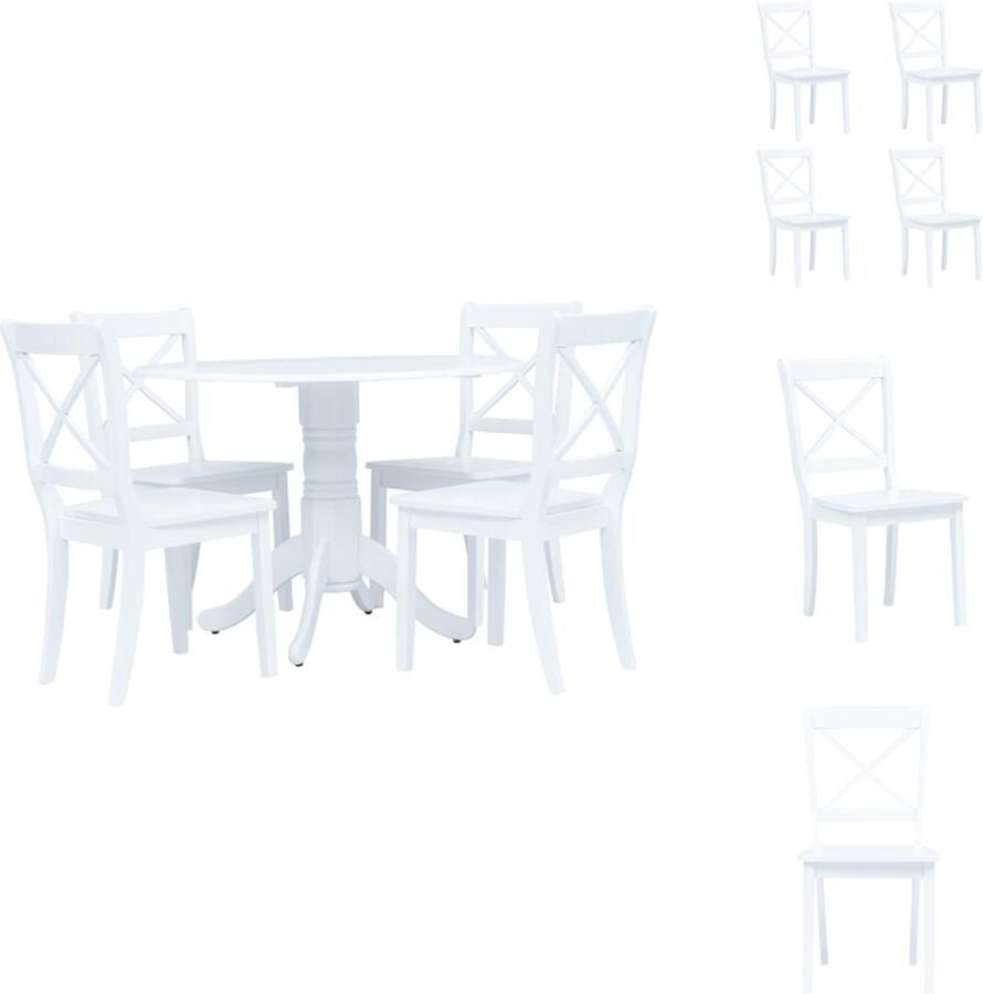 VidaXL Eethoek 106 x 75 cm (ø x H) Wit Massief Rubberwood MDF Set tafel en stoelen