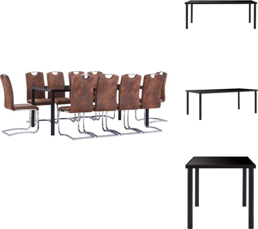 VidaXL Eetset Stijlvolle Eetset Tafel 200x100x75 cm 10 Eetstoelen Kleur- Zwart Bruin Set tafel en stoelen