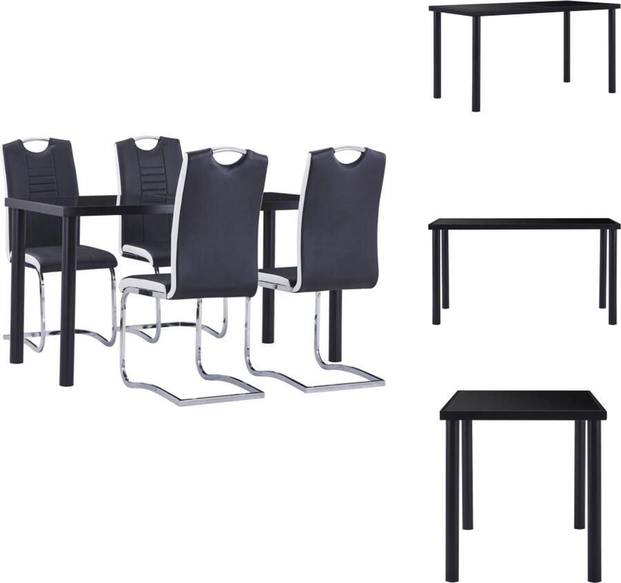 The Living Store Eetset Eettafel 140 x 70 x 75 cm Eetstoelen 42 x 52 x 100 cm Zwart Gehard Glas en Metaal Kunstleer Staal Eetkamerset Zwarte Eettafel Eetkamerstoelen Kunstleder Meubels Salontafel