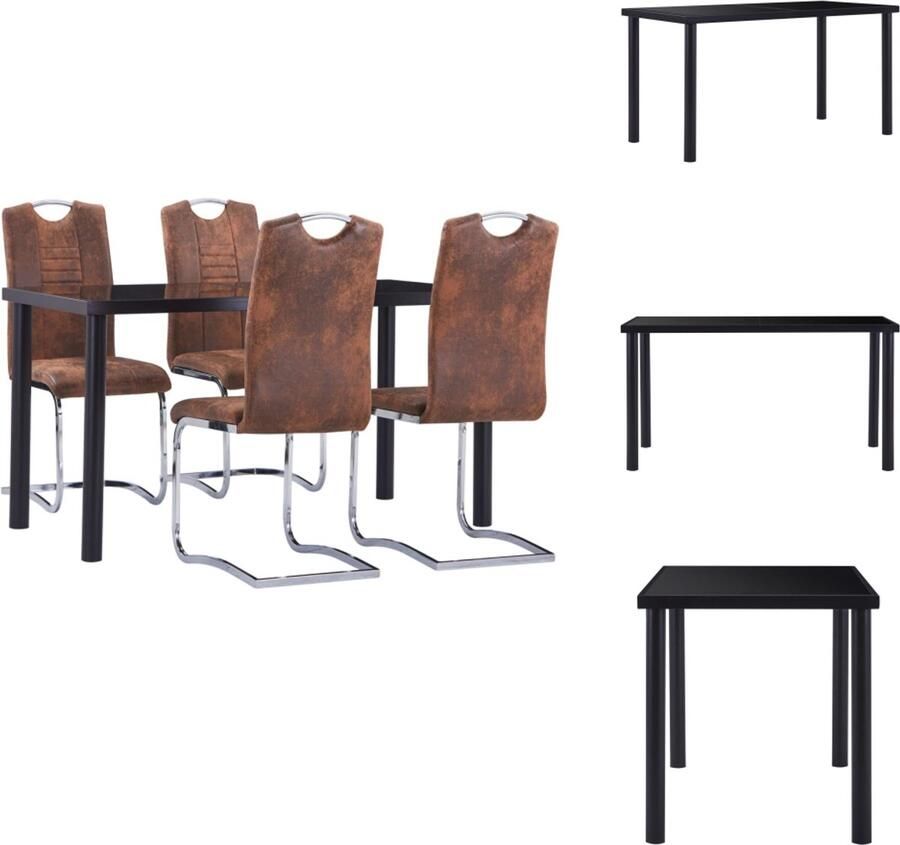VidaXL Eetset Eetsets Eettafel En Stoel Eettafels En Stoelen 5-delige Eethoek kunstsuède bruin