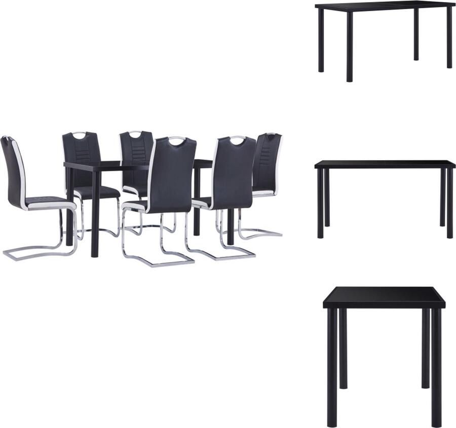 VidaXL Eettafelset Zwart Gehard glas en metaal 180 x 90 x 75 cm Inclusief 6 stoelen Set tafel en stoelen