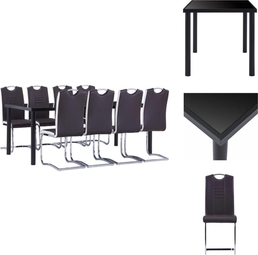 VidaXL Eetset Eettafel Eetstoelen 200 x 100 x 75 cm Zwart Gehard Glas en Metaal Bruin Kunstleer en Staal 8 Tuinstoelen Met handvat Montage vereist Set tafel en stoelen - Foto 3