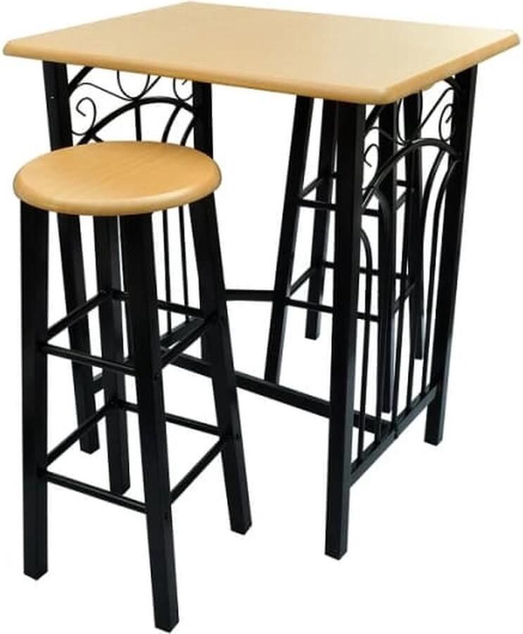 VidaXL Eetset Hout en Staal Zwart Tan Eetkamertafel Houten Tafel Bistro Tafels Barkrukken Eetzaal Meubilair Kleine Eetkamer