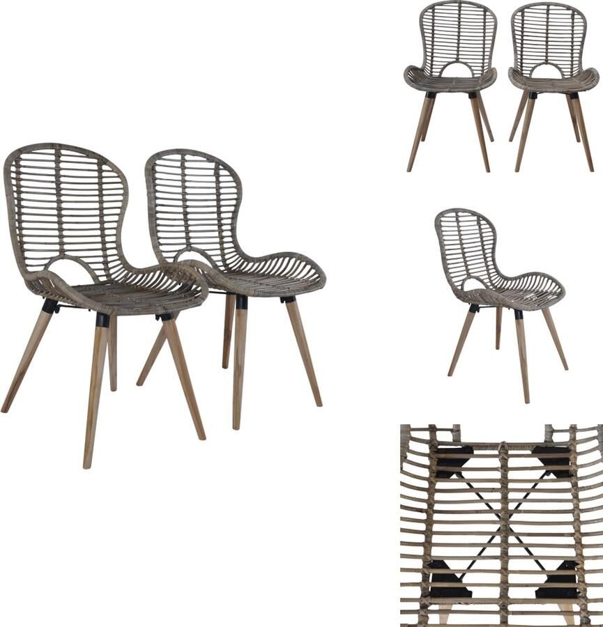 VidaXL Eetstoel Eetstoelen Eetkamerstoel Eetkamerstoelen 2 st natuurlijk rattan bruin