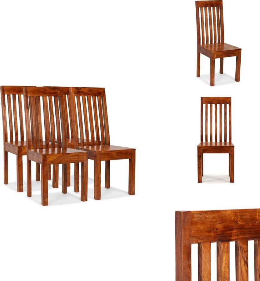 VidaXL Eetstoel Eetstoelen Eetkamerstoel Eetkamerstoelen modern hout met sheesham afwerking 4 st - Foto 2