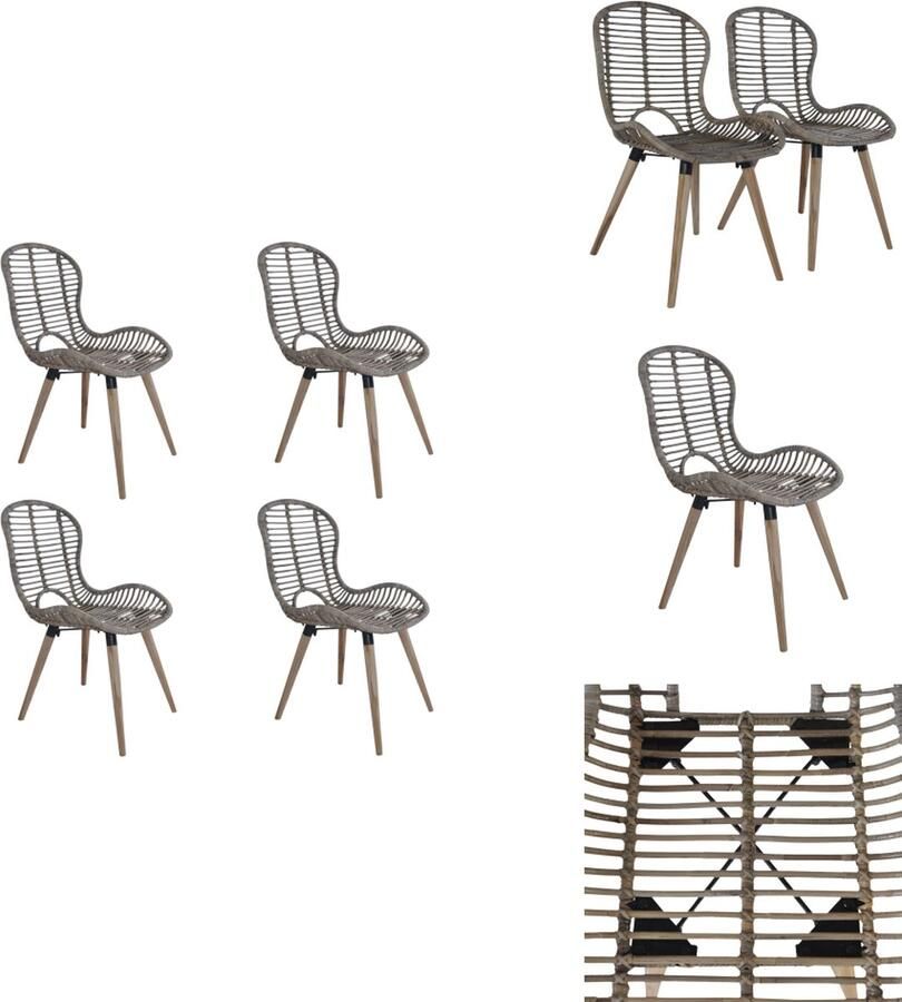 VidaXL Eetstoel Eetstoelen Eetkamerstoel Eetkamerstoelen 4 st natuurlijk rattan bruin