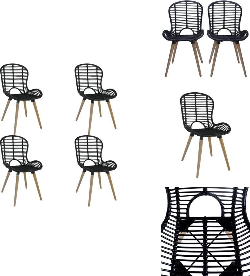 VidaXL Eetstoel Eetstoelen Eetkamerstoel Eetkamerstoelen 4 st natuurlijk rattan zwart