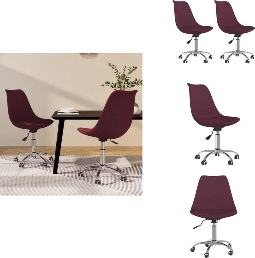 VidaXL Eetstoel Eetstoelen Keukenstoel Stoel Eetkamerstoelen 2 st draaibaar stof paars