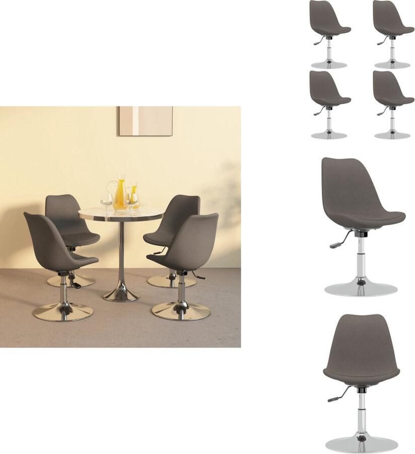 VidaXL Eetkamerstoel Donkergrijs Dichte stof Verchroomd metalen frame 49x45x(81-93)cm Gasveermechanisme Eetkamerstoel - Foto 2