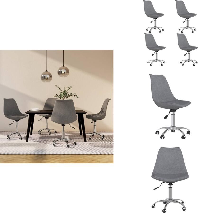 VidaXL Eetkamerstoel Lichtgrijs 49 x 45 x (81 93) cm Schuim vulling Verchroomd metaal Eetkamerstoel - Foto 2