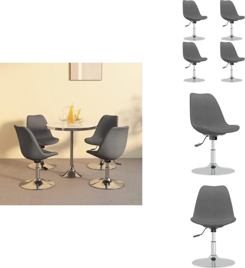 VidaXL Eetkamerstoel Lichtgrijs 49 x 45 x (81 93) cm Schuim vulling Verchroomd metaal Eetkamerstoel - Foto 3