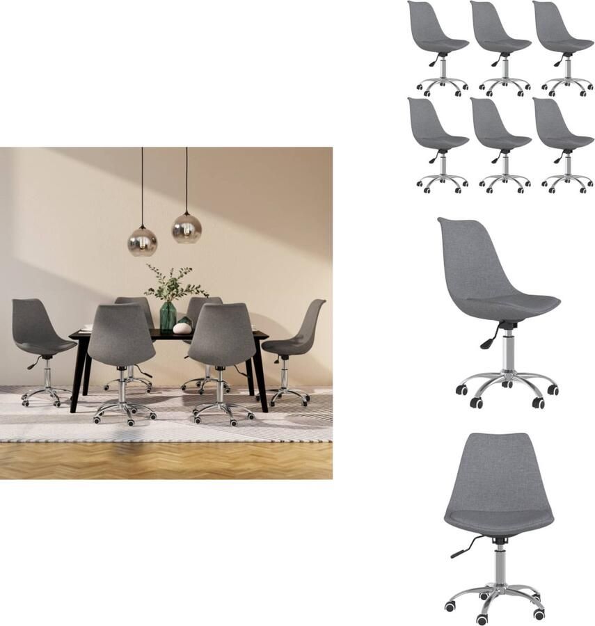 VidaXL Draaibare eetkamerstoelen Lichtgrijs 48 x 58 cm Gasveermechanisme Verchroomd metaal Set van 6 Eetkamerstoel