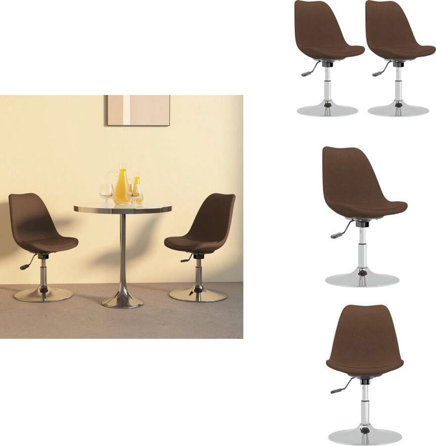 VidaXL Eetkamerstoel Bruin Dichte stof 49x45 cm 360 graden draaibaar Verchroomd metalen frame Eetkamerstoel