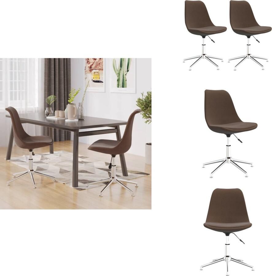 VidaXL Eetstoel Eetstoelen Keukenstoel Stoel Eetkamerstoelen draaibaar 2 st stof bruin