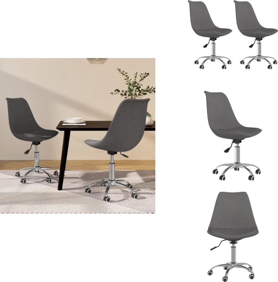 VidaXL Eetkamerstoelen Donkergrijs 49 x 51.5 x (82-93) cm Draaibaar en verstelbaar Eetkamerstoel