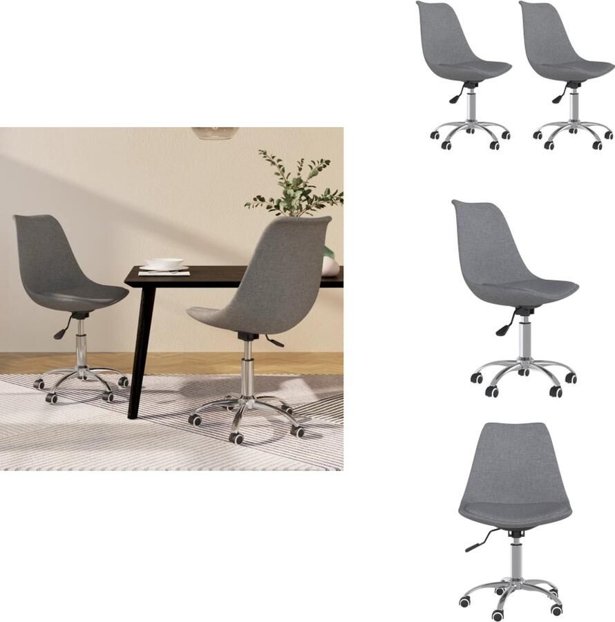 VidaXL Draaibare Eetkamerstoelen Lichtgrijs 48 x 58 x (81-93) cm Gasveermechanisme 360 graden draaibaar Verchroomd metaal 2 stuks Eetkamerstoel