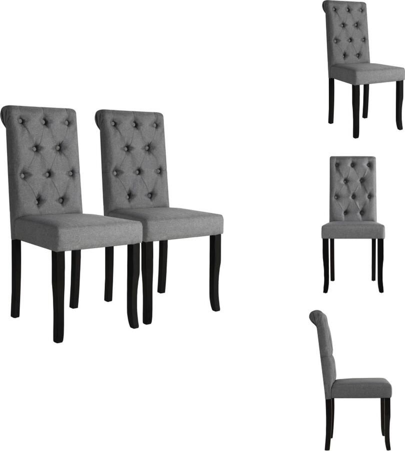 VidaXL Eetstoelen Massief hout Set van 2 42x52x96cm Donkergrijs Zachte bekleding Eetkamerstoel