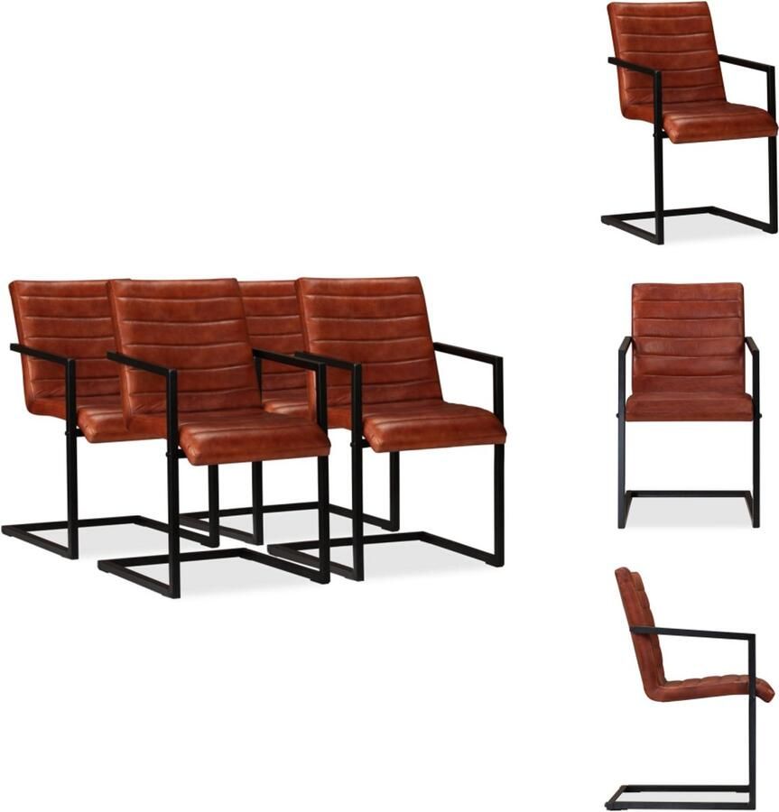 VidaXL Eetstoel Eetstoelen Stoel Stoelen Eetkamerstoelen 4 st echt leer bruin