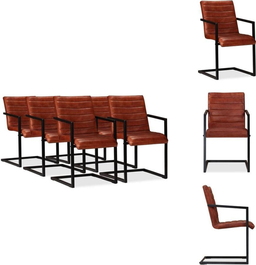 VidaXL Eetstoel Eetstoelen Stoel Stoelen Eetkamerstoelen 6 st echt leer bruin