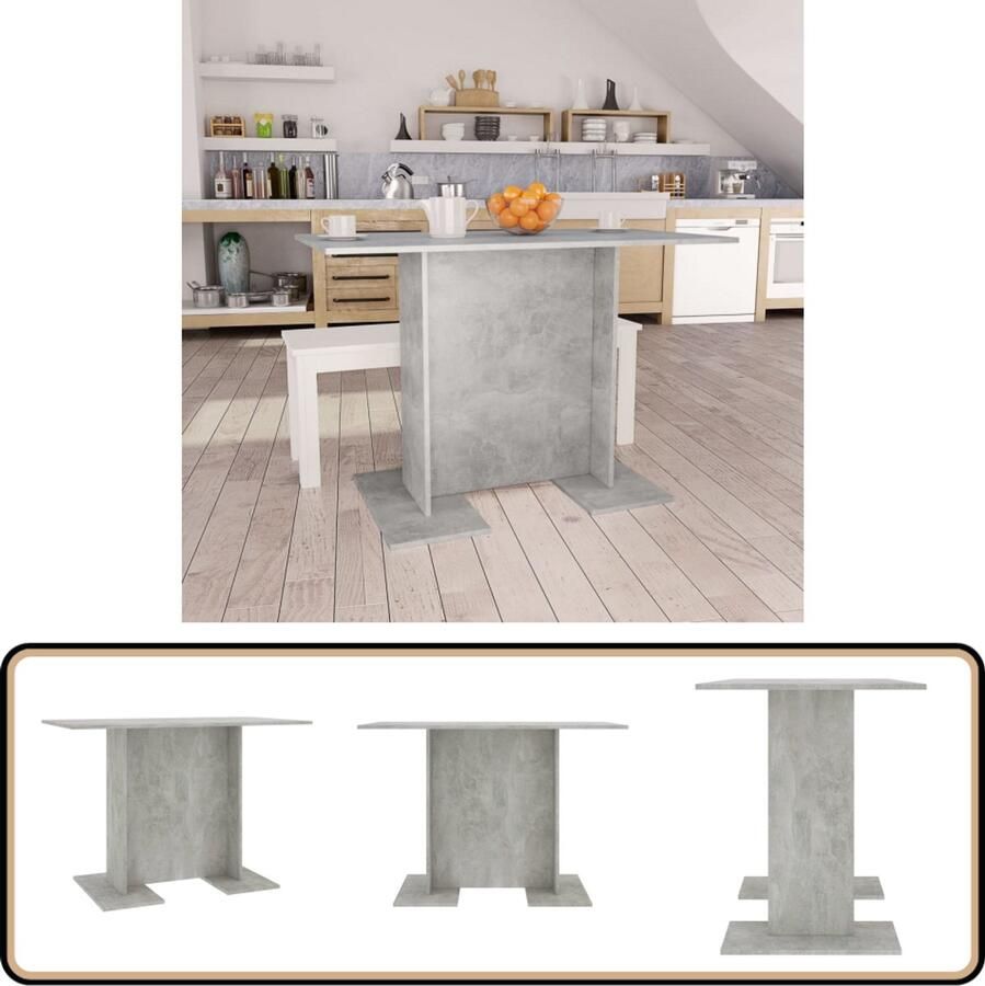 VidaXL Eettafel 110x60x75 cm Bewerkt hout Betongrijs Eetkamertafel Eettafel Beton Grijs Houten Tafel Modern Design Minimalist Interieur Keuken Meubilair
