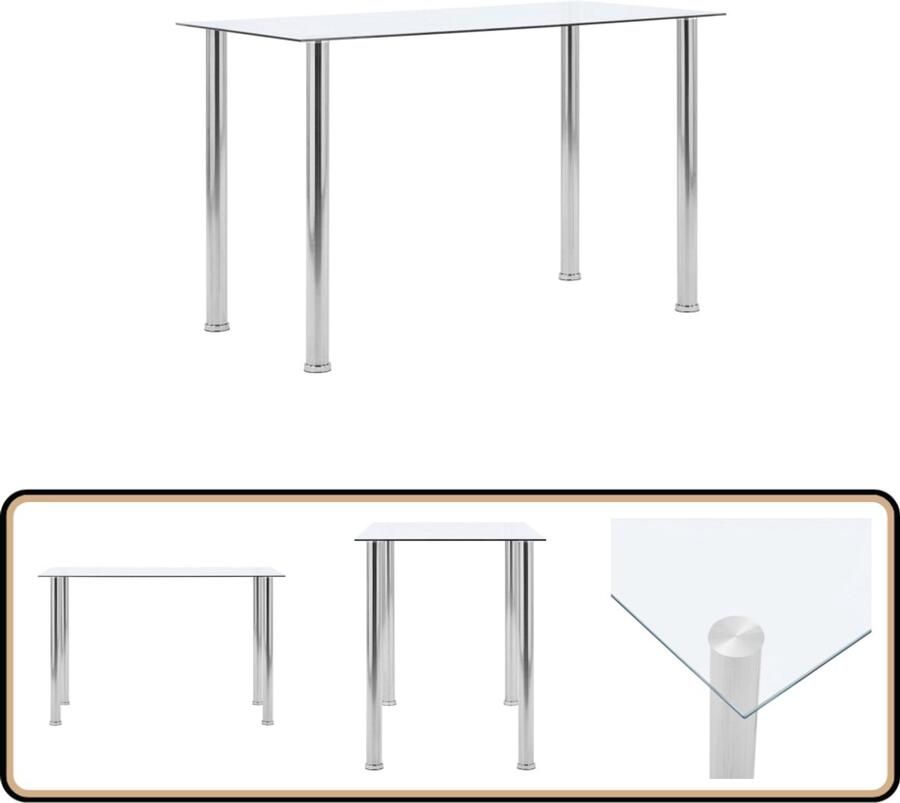 VidaXL Eettafel 120x60x75 cm Gehard Glas Transparant Eetkamertafel Transparante Tafel Glazen Tafel Roestvrijstaal Tafel Modern Design
