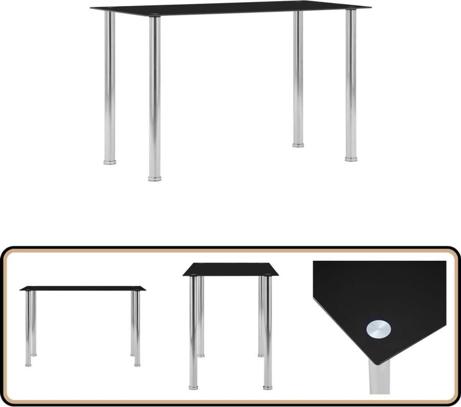 VidaXL Eettafel 120x60x75 cm Gehard glas Zwart Eetkamertafel Zwarte Eettafel Modern Design Glazen Tafelblad Roestvrijstaal
