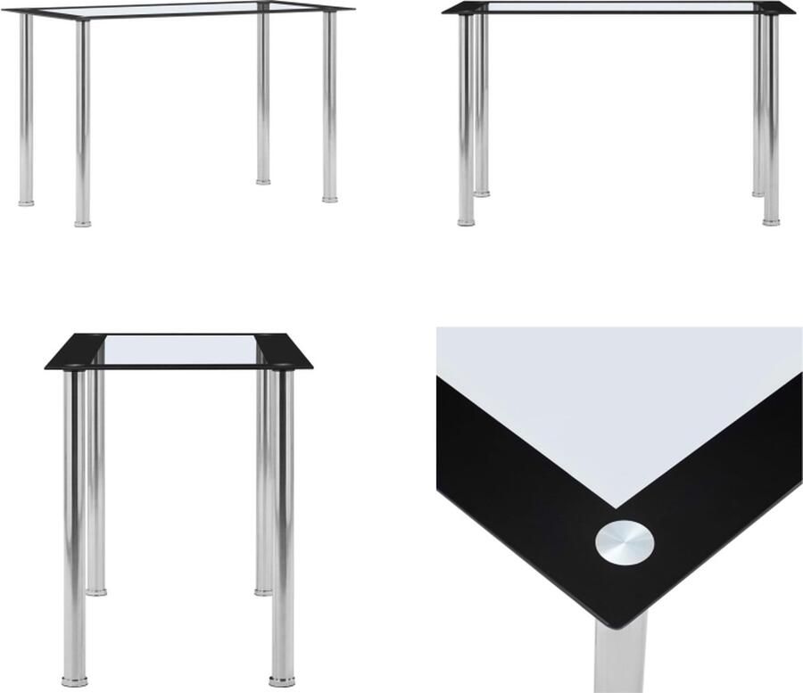 VidaXL Eettafel 120x60x75 cm gehard glas zwart en transparant Eettafel Eettafels Eetkamertafel Eetkamertafels