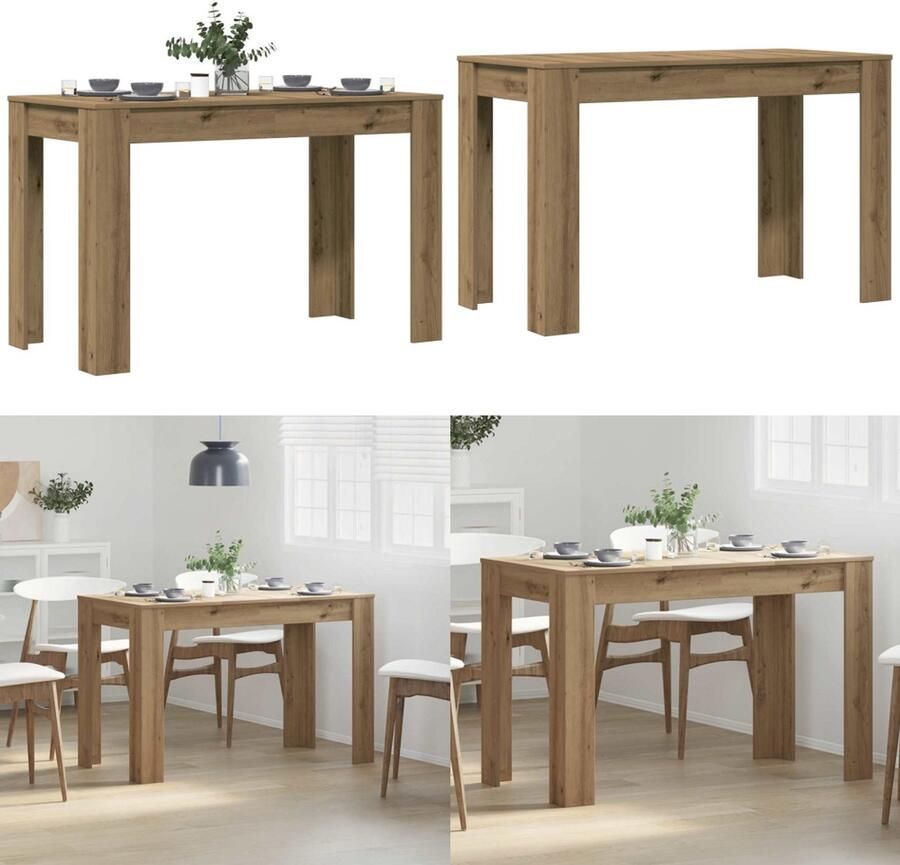 VidaXL Eettafel 120x60x76 cm bewerkt hout artisanaal eikenkleur Eettafel Eettafels Eetkamertafel Tafel