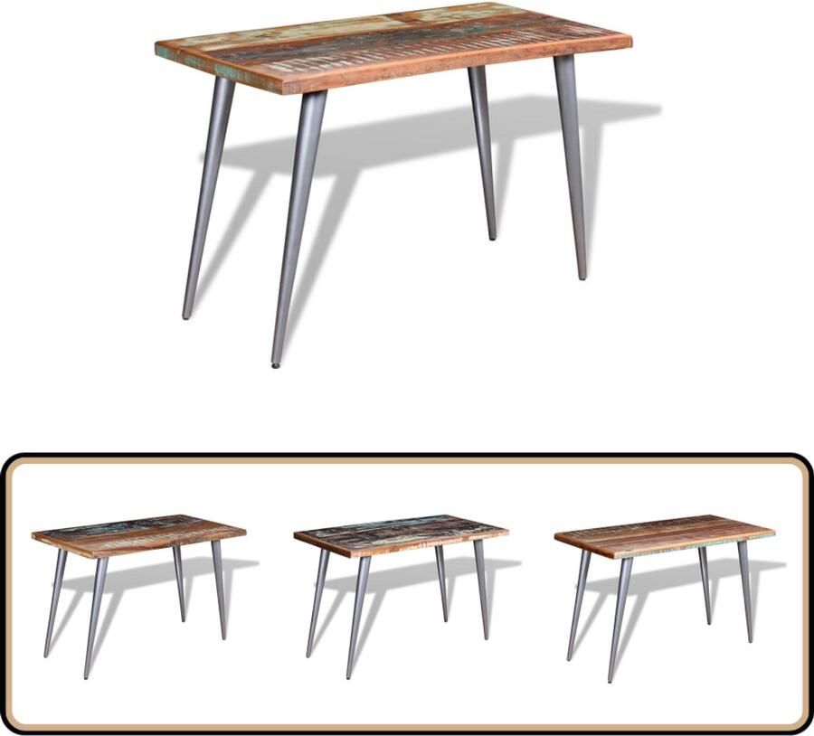 VidaXL Eettafel 120x60x76 cm Gerecycled Hout Vintage Eettafel Houten Eettafel Multikleurige Eettafel Eetkamerstoel Salontafel