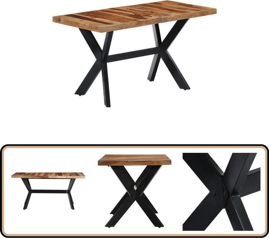 VidaXL Eettafel 140x70x75 cm Massief Sheeshamhout Eetkamertafel Houten Eettafel Industrieel Design Sheeshamhout Salontafel