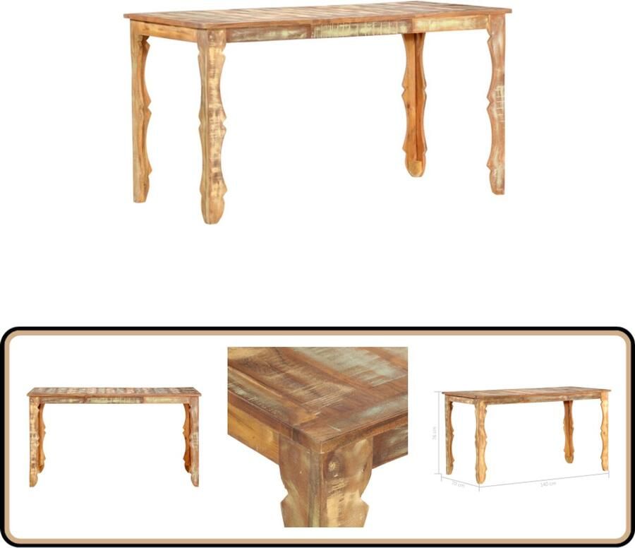 VidaXL Eettafel 140x70x76 cm Massief gerecycled hout Eetkamertafel Houten Tafel Retro Tafel Vintage Tafel Recycled Wood Furniture