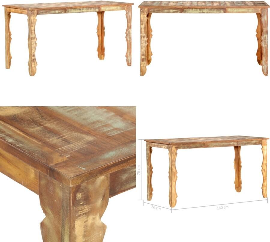 VidaXL Eettafel 140x70x76 cm massief gerecycled hout Eettafel Eettafels Eetkamertafel Eetkamertafels - Foto 2