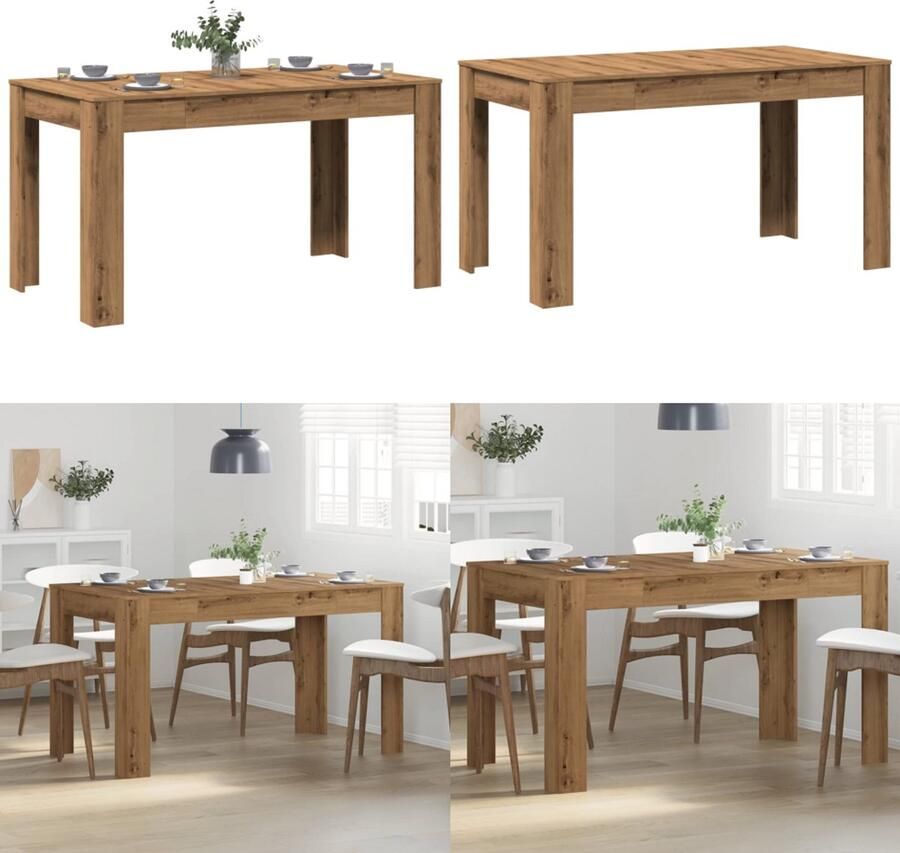 VidaXL Eettafel 140x74 5x76 cm bewerkt hout artisanaal eikenkleurig Eettafel Eettafels Eetkamertafel Tafel