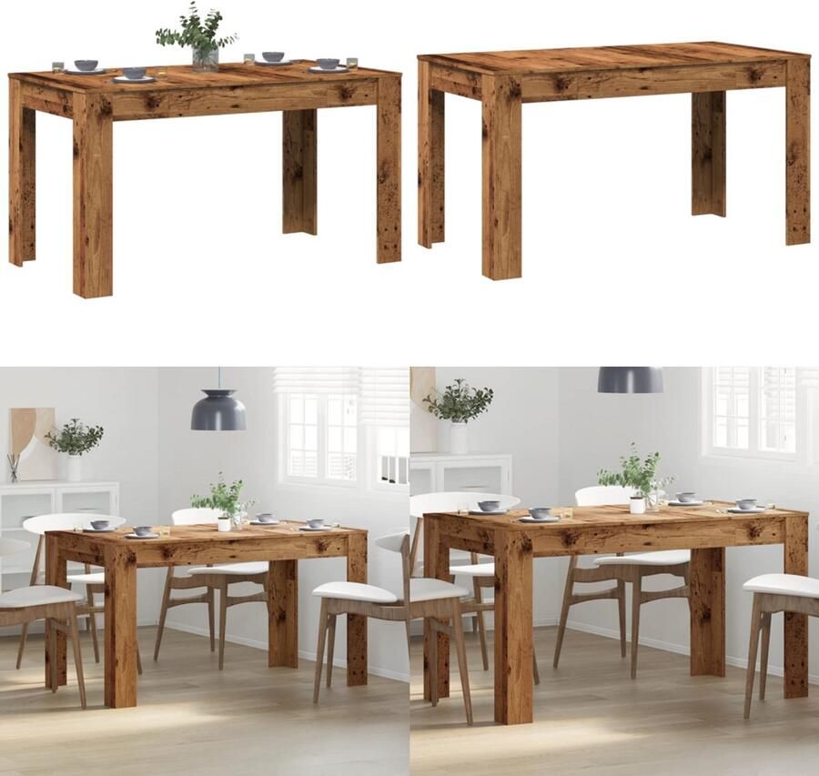 VidaXL Eettafel 140x74 5x76 cm bewerkt hout oud houtkleurig Eettafel Eettafels Eetkamertafel Tafel