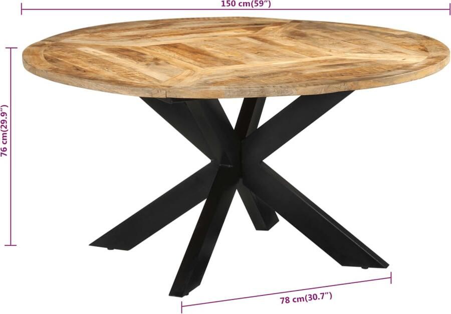 Vida XL vidaXL Eettafel Ã˜150x76 cm massief ruw mangohout-VXL-351710 - Foto 2