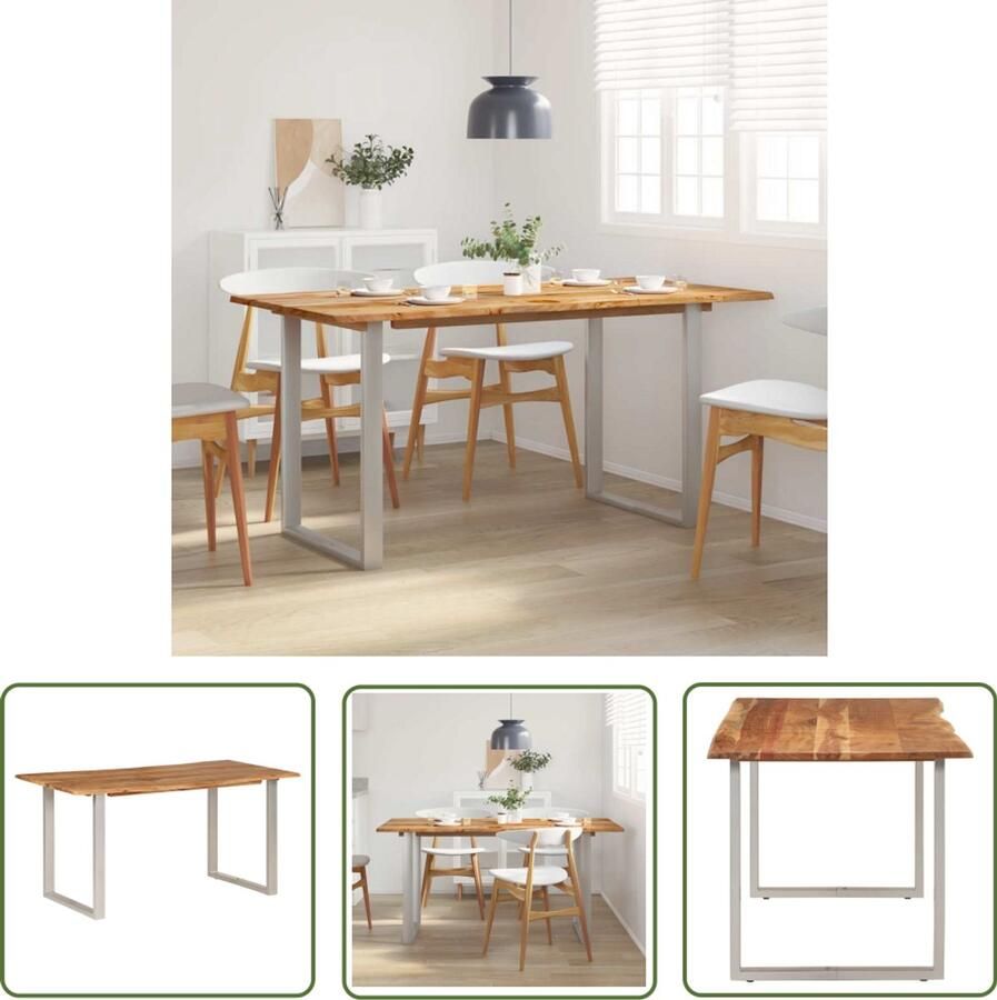 The Living Store IndustriÃle Eetkamertafel 154 x 80 x 76 cm Massief Acaciahout Zilver Eetkamertafel Industrieel Design Acacia Houten Tafel Massief Hout Metalen Poten - Foto 3