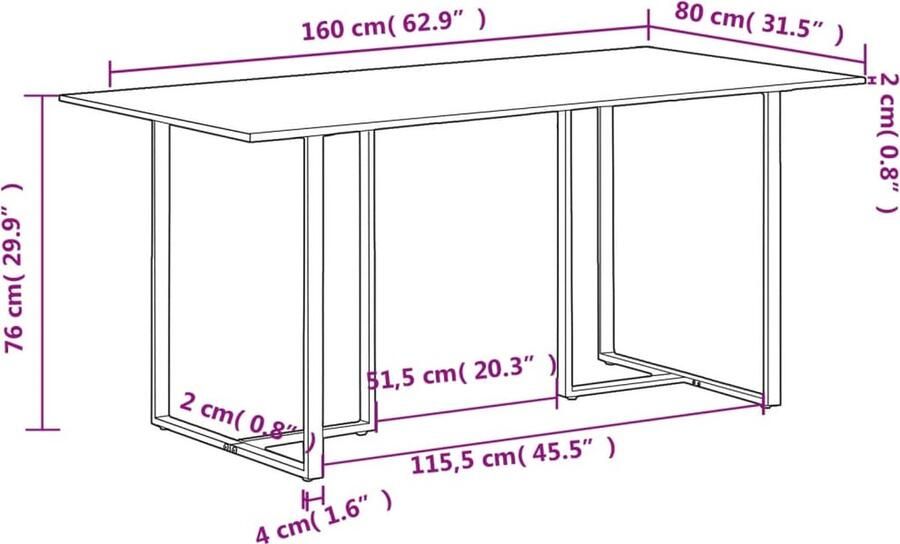 VidaXL -Eettafel-160-cm-ruw-mangohout - Foto 3