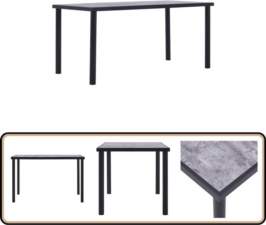 VidaXL Eettafel 160x80x75 cm Zwart en Betongrijs Eetkamertafel Houten Look Zwarte Eettafel Betonlook Mdf Eettafel
